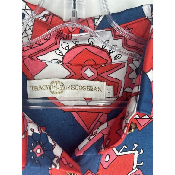 TRACY NEGOSHIAN Short Sleeve Button Up Tie Waist Shirt Dress Size Large - Picture 4 of 8